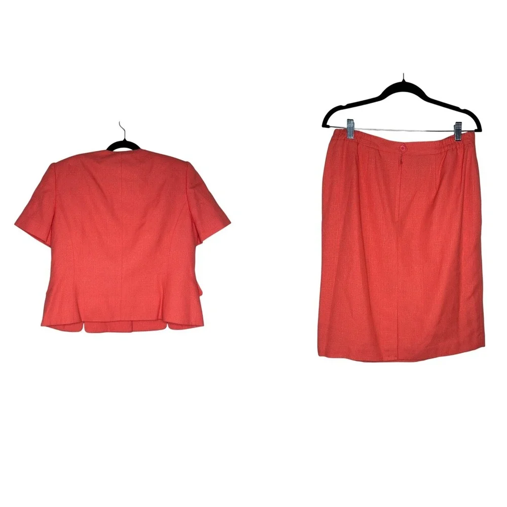 Morgan Taylor Studio Coral Pink Skirt Suit Set Petite 16P Minimalist preppy